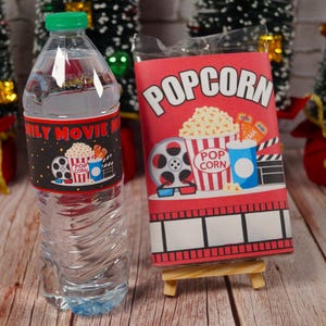 Movie Night Water Bottle and Popcorn Labels: Printable Family Fun (Digital Download)