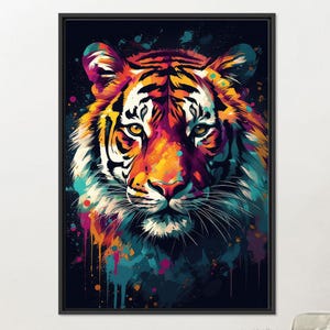 Tiger Poster, Colorful Wall Decoration, Tiger 3D Canvas, Colorful Tiger Canvas, Animal Art Glass, Printable Wall Art, Living Room Decor Art,