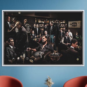Lienzo decorativo de Gangster Legends: Impresión de personajes de la película de la mafia para decoración de dormitorio masculino