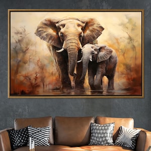 Elephant Poster, Wild Animal Glass Art, Mom and Baby Elephant Glass Wall, Animal Wall Art, Elephant Canvas, Bridesmaid Gifts, Home Decor,