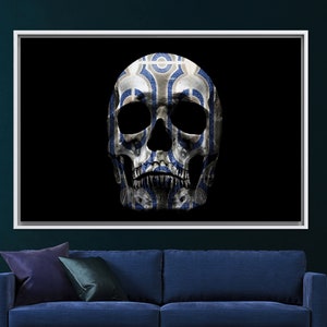 Gift For Him, Black Wall Canvas Art, Horror Poster, Modern Glass, Human Skull Glass Wall, Skull With Ornate Pattern Poster, Living Room Art,