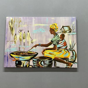 African Mother Cooking Glass Art Wall Decor, Authentic Nigerian Wall Table, African Woman Cooking Wall Art Decor, African Art,