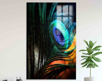 Peacock Feather Glass Wall Art: Modern Colorful Decor