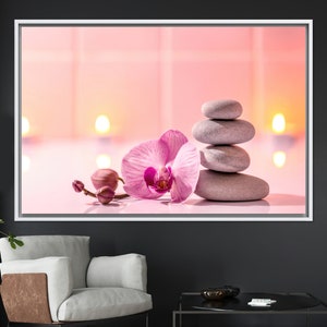 Pink Orchid & Massage Stones Art: Modern Canvas Wall Decor