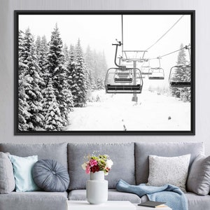 Skier Gift Canvas Art, Winter View Wall Art, Ski Lift Wall Art, Wedding Gift For Couple Personalized Canvas Print, Farmhouse Wall Decor,