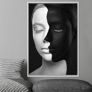 Modern Woman Art Canvas, Black And White Woman Poster, Abstract Woman Glass Art, Modern Wall Art, Girl Room Wall Decor, Framed Canvas,