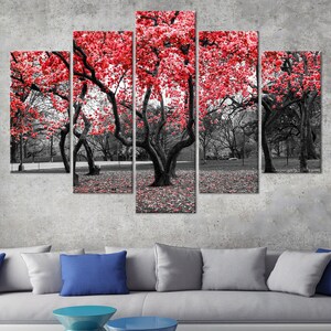 Red Flower Tree Tempered Glass Wall Art: 3D Landscape Decor