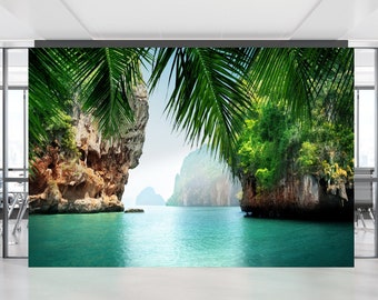 Behang Tropical Sea View: 3D-landschapsmuurschildering