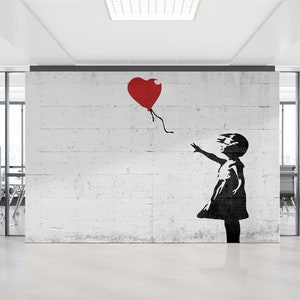 Selbstklebendes Papier, 3D Druck Kunst, 3D Wandbild, Geschenk für Zuhause, 3D Wandmalerei, Banksy Roter Ballon Papierhandwerk, Graffiti Tapete
