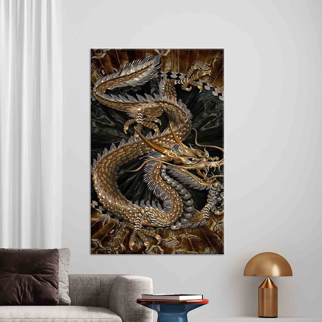 Dragon Pattern Art, Japanese Wall Decor, Dragon Wall Decor, Modern