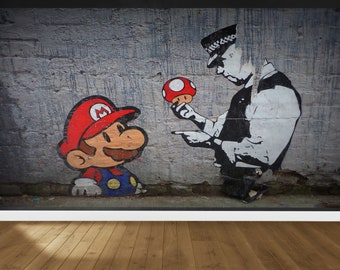 Mario Graffiti Wallpaper: Banksy Style Gaming Room Mural