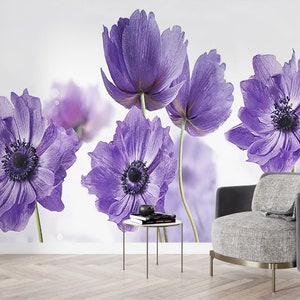 Purple Flower Wall Mural: Botanical Wallpaper, Abstract Floral Decor