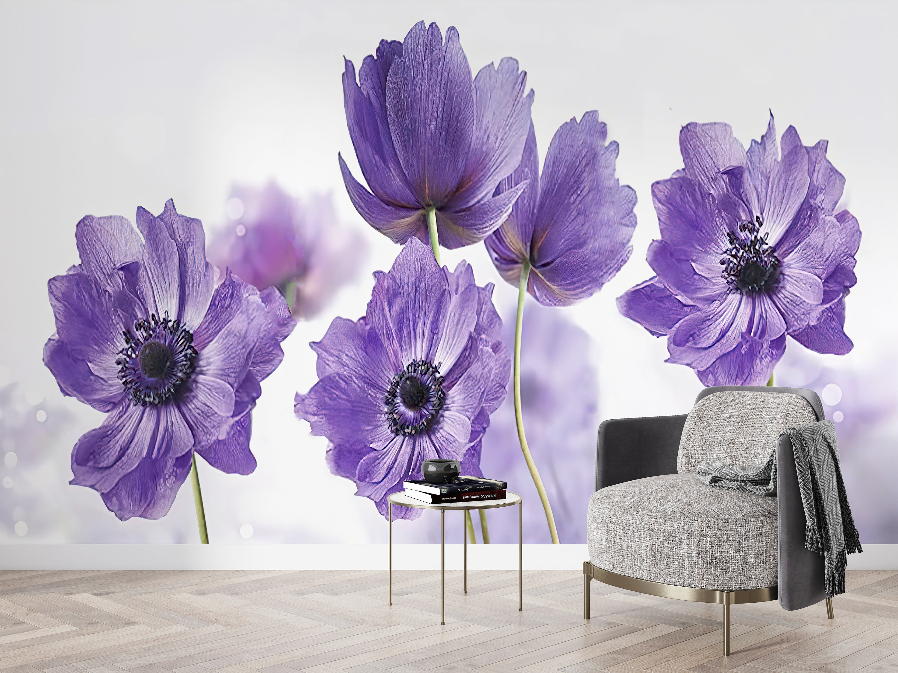 Purple Flower Wall Poster, Modern Wallpaper, Botanical Digital Paper
