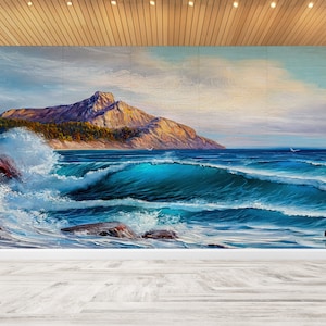 Naturlandschaft Wandbild, Meereslandschaft Malerei Wandbild, Berglandschaft Tapete, Landschaft Wandaufkleber, Meerlandschaft Tapete, Wellenkunst
