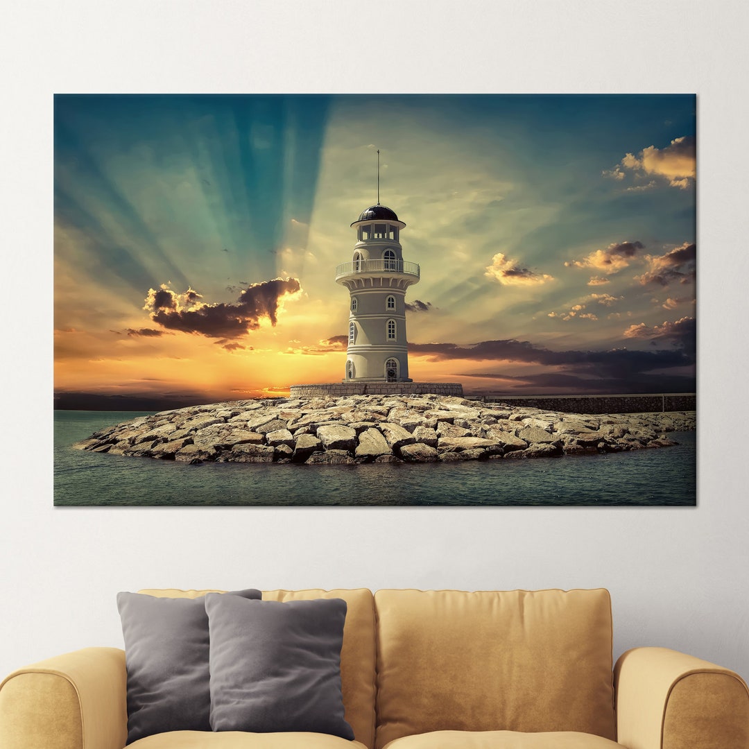 Lighthouse Sunset Canvas Art: Ocean View Wall Decor - Etsy