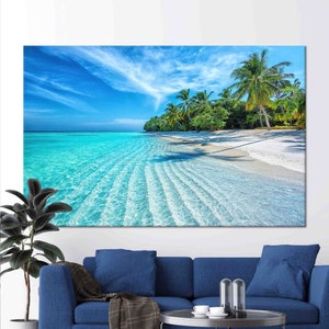 Sea Landscape Canvas Art, Blue Wall Art, Tempered Glass, Tropical Landscape Glass Print, Ocean Landscape Glass Decor, Large Canvas Wall Art,