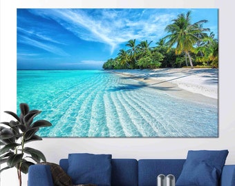 Sea Landscape Canvas Art, Blue Wall Art, Tempered Glass, Tropical Landscape Glass Print, Ocean Landscape Glass Decor, Large Canvas Wall Art,