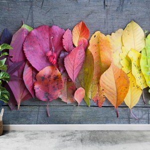 3D bunte Papierkunst, Landschaftstapete, stilvolle 3D Tapete, Geschenk für das Haus, Herbst bunte Blätterwandaufkleber, Blatttapete,