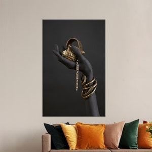 African Woman Canvas Print: Gold Jewelry, Tempered Glass Art