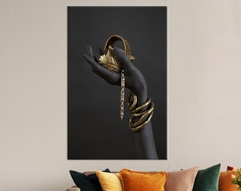 African Woman Canvas Print: Gold Jewelry, Tempered Glass Art