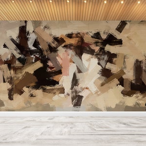 Wallpaper Art, Abstract Wall Print, Beige Wall Stickers, Modern Wall Decals, Brown Tones Abstract Painting Wall Paper, Paper Wall Art,
