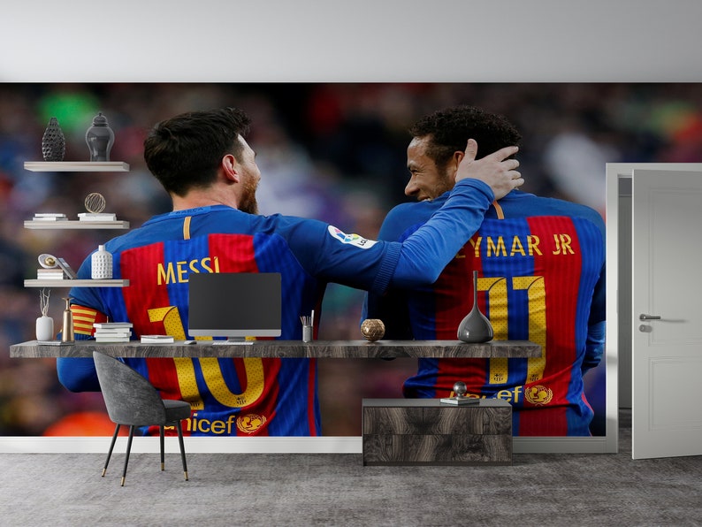 Messi & Neymar fotbollstapet: Självhäftande accentväggbeklädnad bild 2