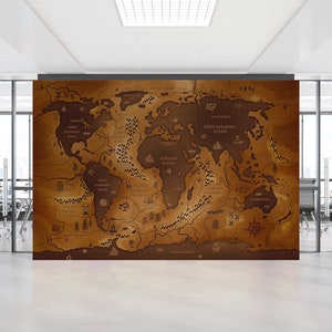 Stilvolle 3D Tapete, Alte Weltkarte Wandtattoos, Landkarte Tapete, Lerntapete, Braune Wand Dekoration, Geschenk für sie, Abziehbilder,