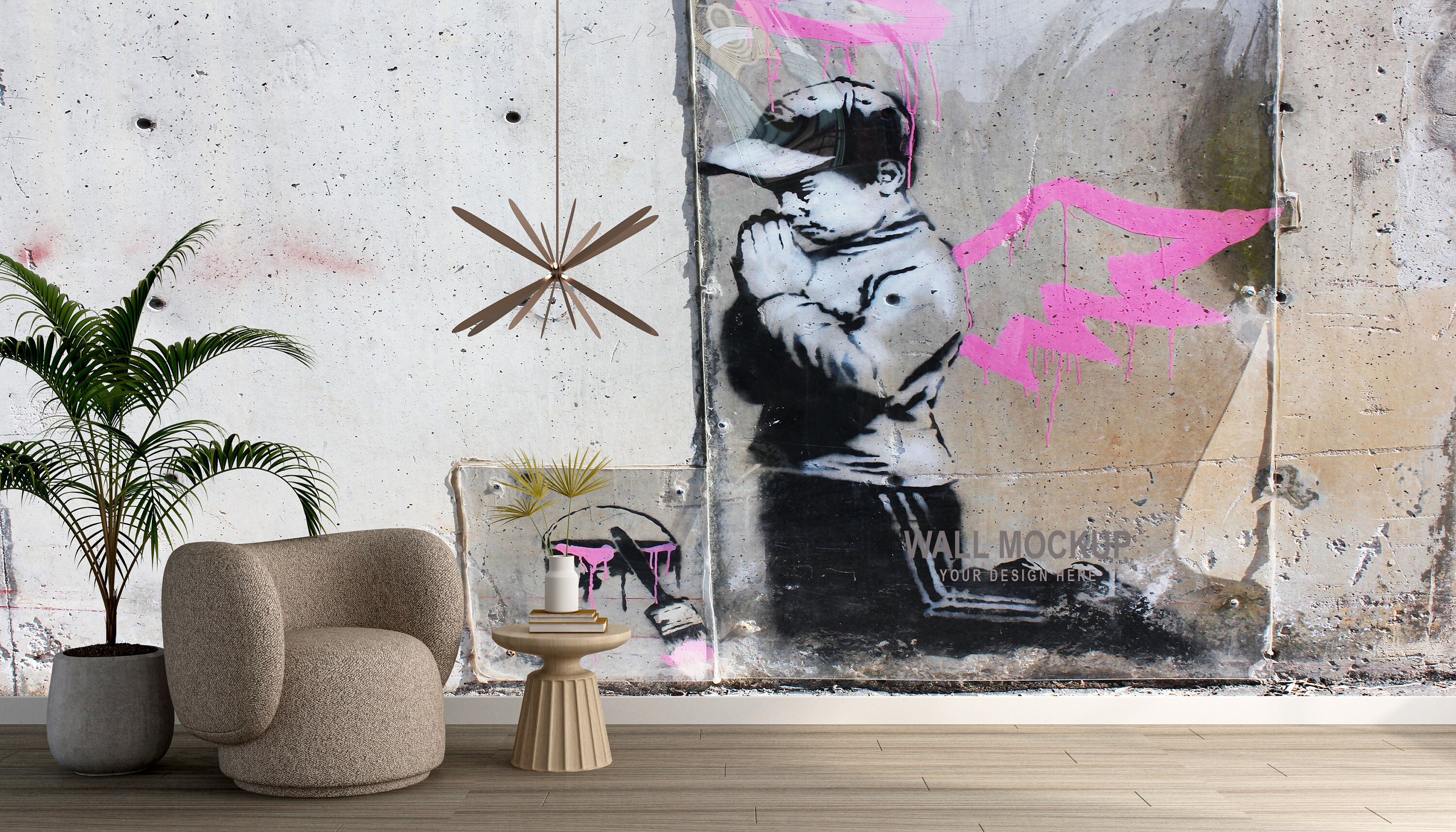 Banksy Angel Boy Graffiti Wall Art: Pink Wings (digital
