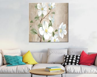 White Flowers Canvas Print, White Daisy Artwork, Daisy Flowers Wall Decor, Flower Wall Decoration, Personalized Gift For Him,