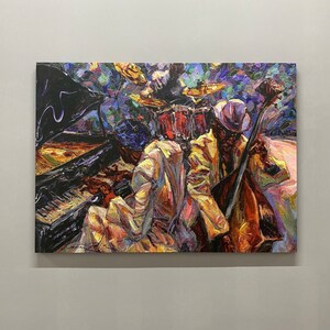 Jazz Musicians Canvas Art: Abstract Saxophone Painting, Gold Frame Option