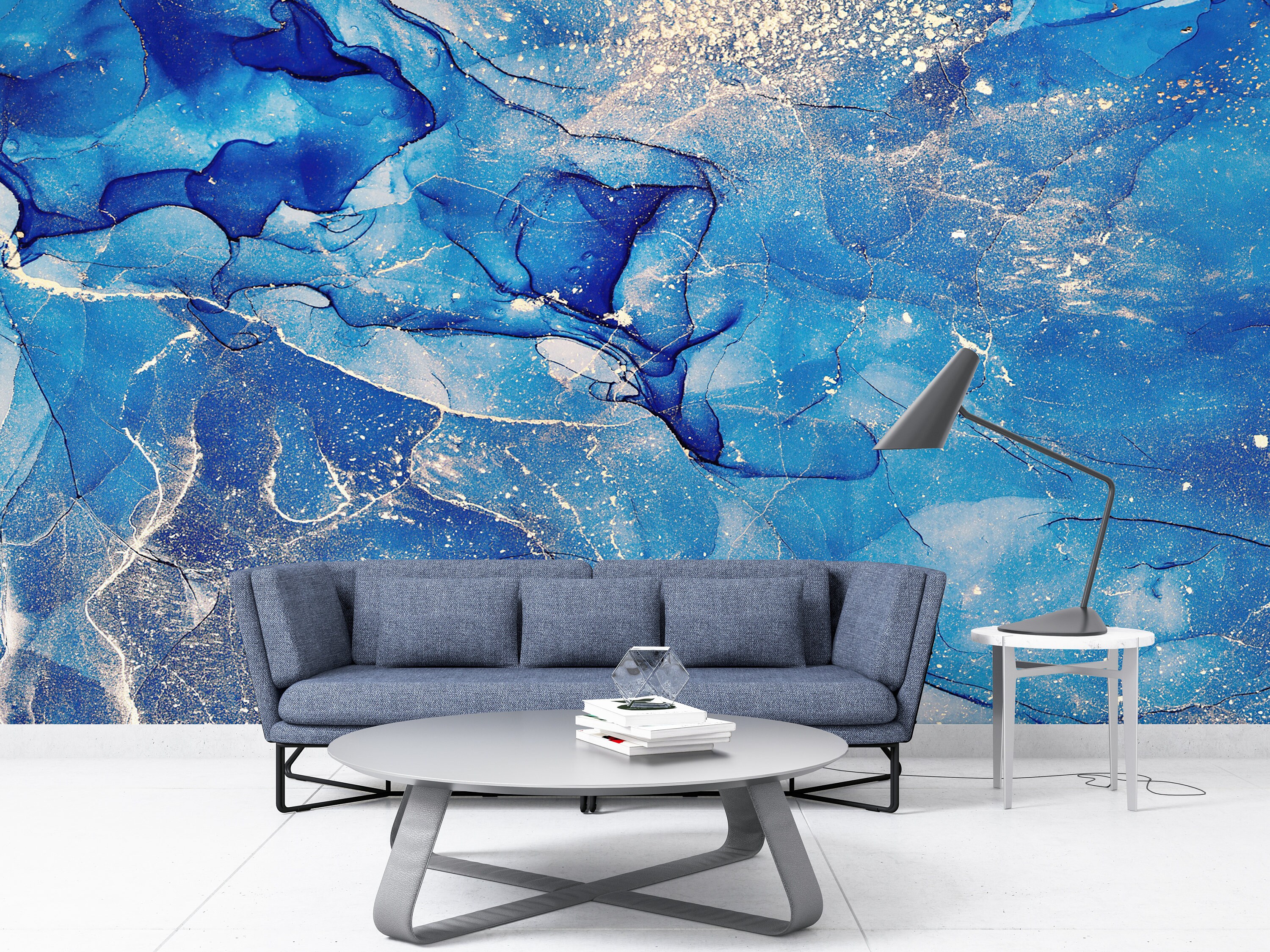 Blue and Gold Marble Wallpaper Mural: Modern Wall Art - Etsy