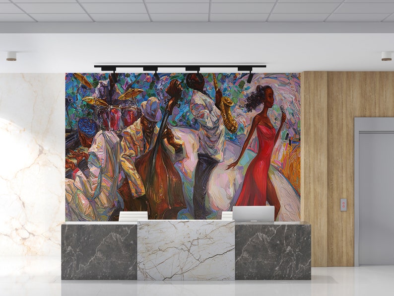 Jazz Singer Wallpaper Mural: African Music Wall Art, Peel and Stick - Etsy
