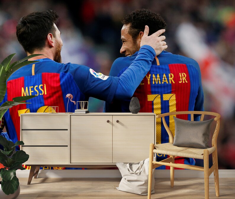 Messi & Neymar fotbollstapet: Självhäftande accentväggbeklädnad bild 5