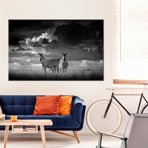 Animal Wall Art, Black and White Tempered Glass, Zebra Canvas Print, Personalized Gifts, African Savannah Poster, Wedding Decor,