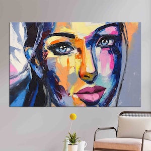 Abstract Woman Portrait Canvas: Modern Stained Glass Wall Art