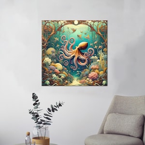 Octopus Canvas Print: Underwater Tempered Glass Wall Art