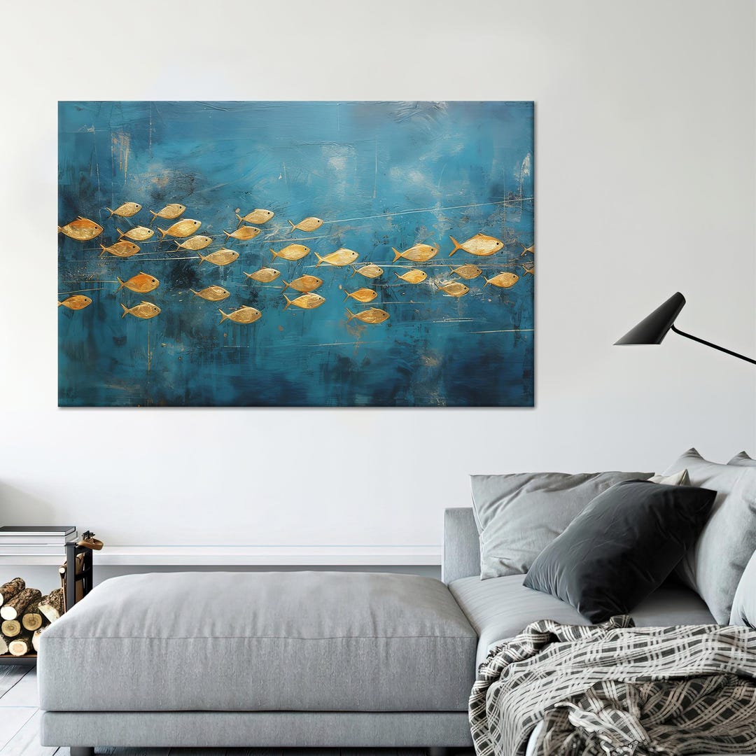 View of Blue Glass Decor, Animal Art, Golden Fish Art Decor, Glass Wall Decor ...