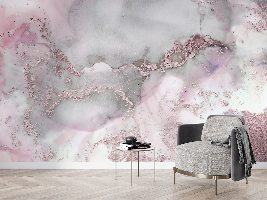 Pink and Gray Marble Wall Mural, Wall Decorations, Pink Wall Art, Pink