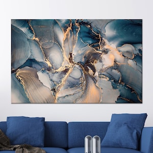 Blue & Orange Abstract Glass Wall Art: Modern Home Decor