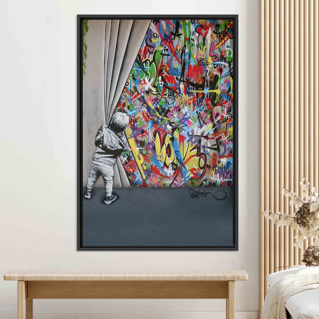 Banksy Behind the Curtain Poster Graffiti Glass Decor Art Etsy