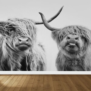 Stick On Wallpaper Art Deco, Wall Decoration, Wallpaper By The Yard, Gift For Her, Highland Cow Wall Painting, Animal Wallpaper, 3D Wall Art