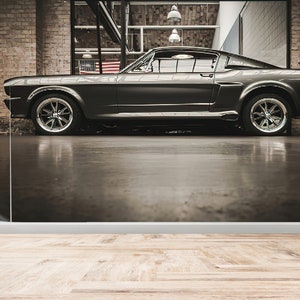 Papier peint Ford Mustang, cadeau pour elle, papier peint voiture américaine, impression murale de voiture, papier peint voiture rétro, papier auto-adhésif, art mural garçon,