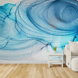 Abstract Blue Marble Paper Art, Modern Marble Wall Painting, Abstract Marble Wallpaper, Alcohol Ink Wall Art, 3D Wall Decor, Soft Tones Art,