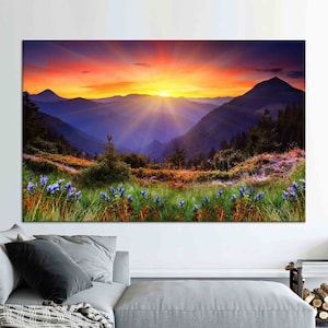 Sunrise View Tempered Glass, Sunrise Landscape Glass Panel, Mountain Landscape Glass Decor, Landscape Tempered Glass, 3D Canvas Wall Art,