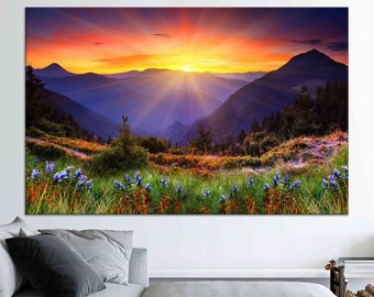 Sunrise View Tempered Glass, Sunrise Landscape Glass Panel, Mountain Landscape Glass Decor, Landscape Tempered Glass, 3D Canvas Wall Art,