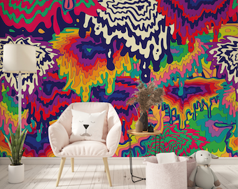 Modern Wall Print, Colorful Stain Digital Paper, Psychedelic Tapestry Wall Mural, Trippy Tapestries Art Digital Paper, Housewarming Gift,