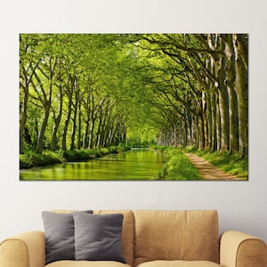 Canal Du Midi France Art: Green Tree Canvas Print, Forest Wall Decor