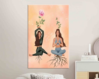 Yoga Wall Decor, Meditatioan Art, Modern Artwork, Yoga Girls Art, Canvas Art, Tempered Glass, 3D Poster, Wall Hanging, Living Room Wall Art,