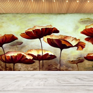 Decals For Walls, 3D Wall Art, Custom Wall Paper, Gift For Him, Flowers Painting Paper Craft, Abstract Flowers Wall Decor, Modern Wallpaper,
