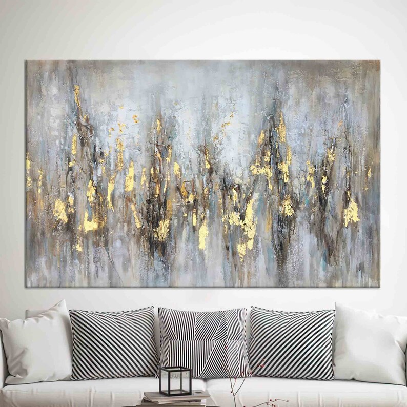 Gray and Gold Canvas Art, Modern Canvas Decor, Soft Tones and Gold Wall